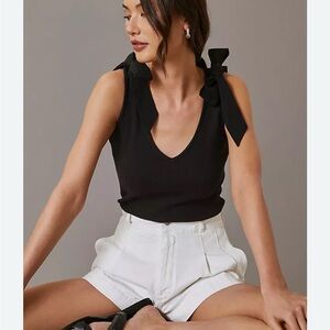 Anthropologie Black Tank Top with Bow Accents